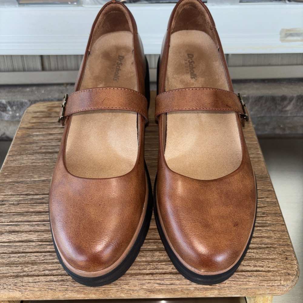 Dr. Scholl's  Mary Jane Vegan Leather  Brown Platform Buckle Loafers Chunky 10 M